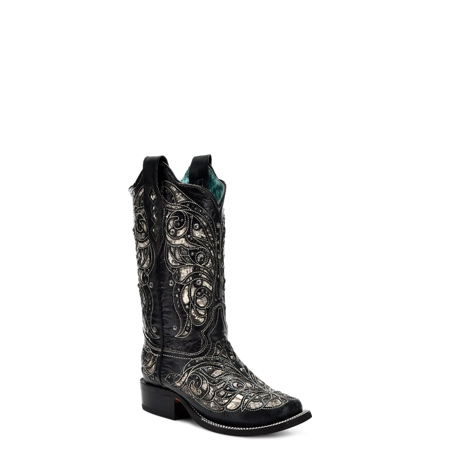 Corral Womens Square Toe Inlay Black Python 11.5in Cowboy Boots 6.5 M Unique Cowgirl Boots