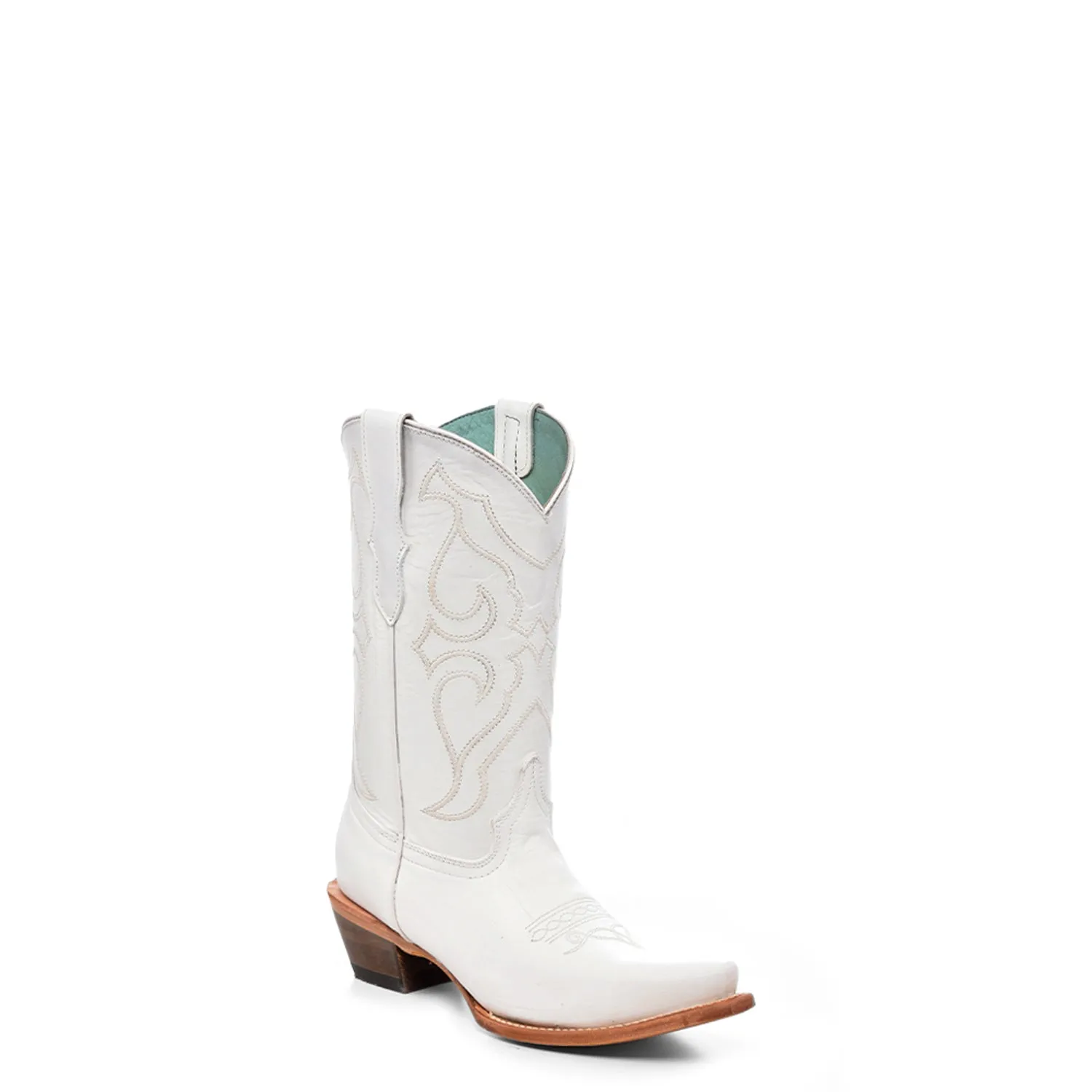 Corral Youth Girls Teen Embroidery Snip Toe White Cowhide 11in Cowboy Boots Wide Mens Boots