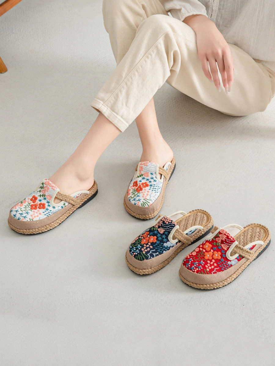 Cotton Ethnic Flower Embroidery Women Slippers Summer Fox 1 Basketball Shoes