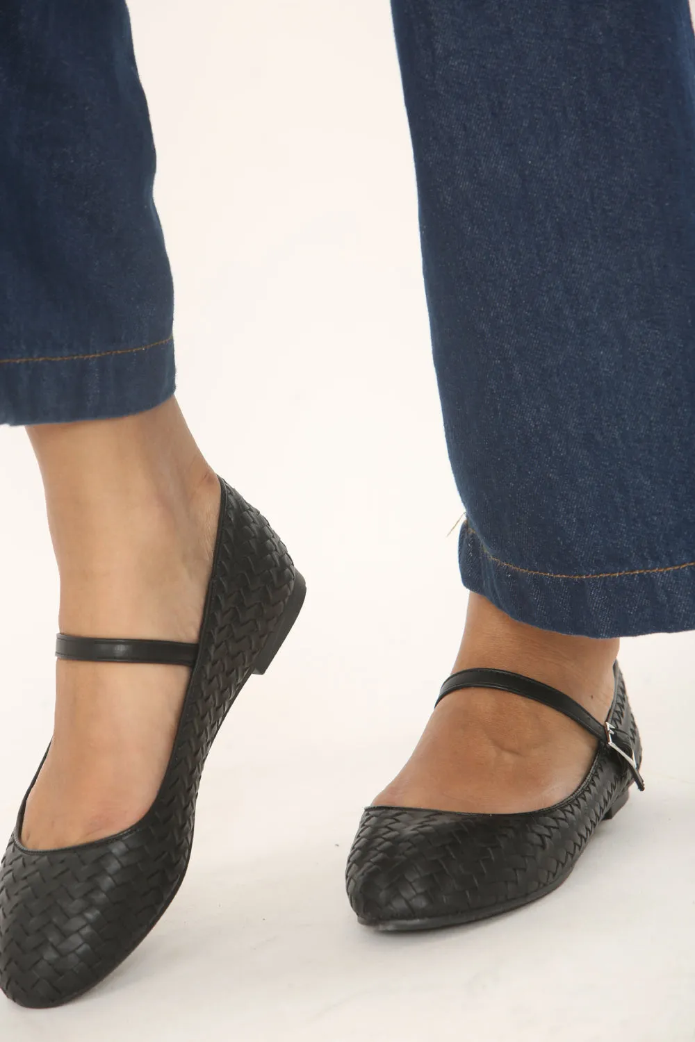 Wash Bombas Slippers BLACK WOVEN MARY JANE BALLET