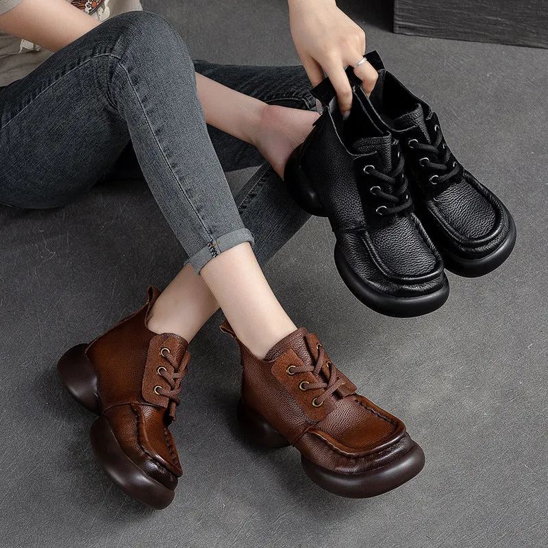 Feminine Rain Boots Women Retro Casual Leather Chunky Soled Ankle Boots
