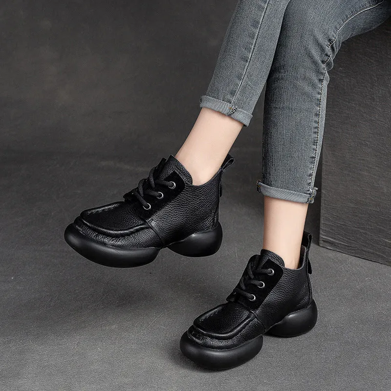 Rain Boots Used Women Retro Casual Leather Chunky Soled Ankle Boots