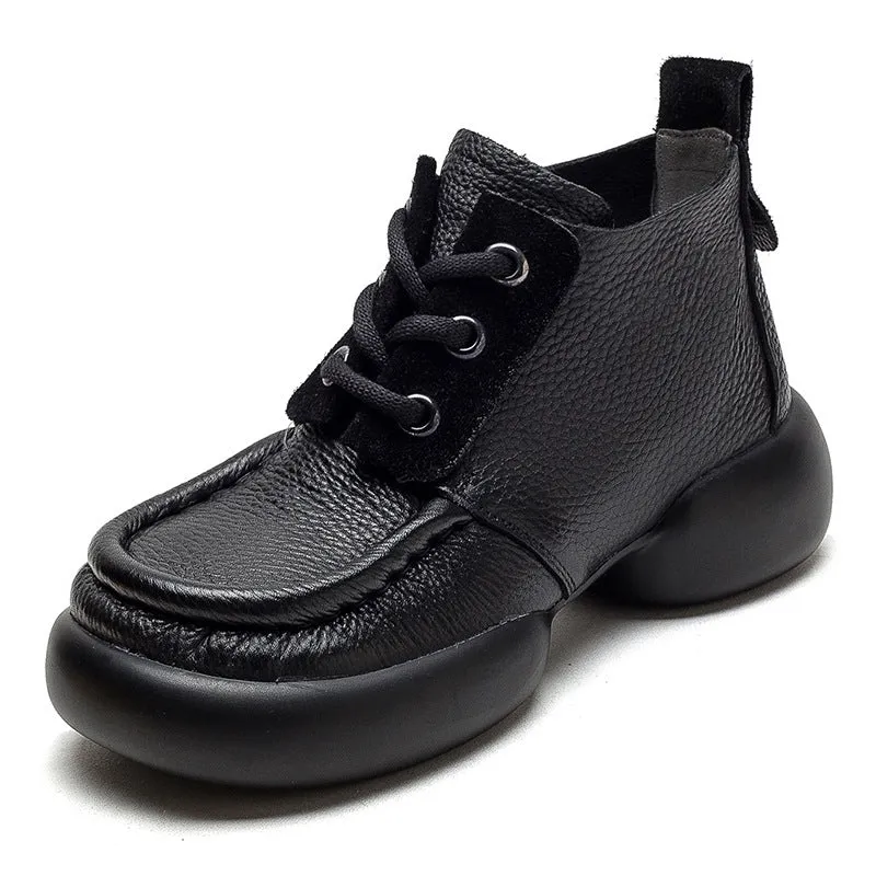 Lilac Rain Boots Women Retro Casual Leather Chunky Soled Ankle Boots