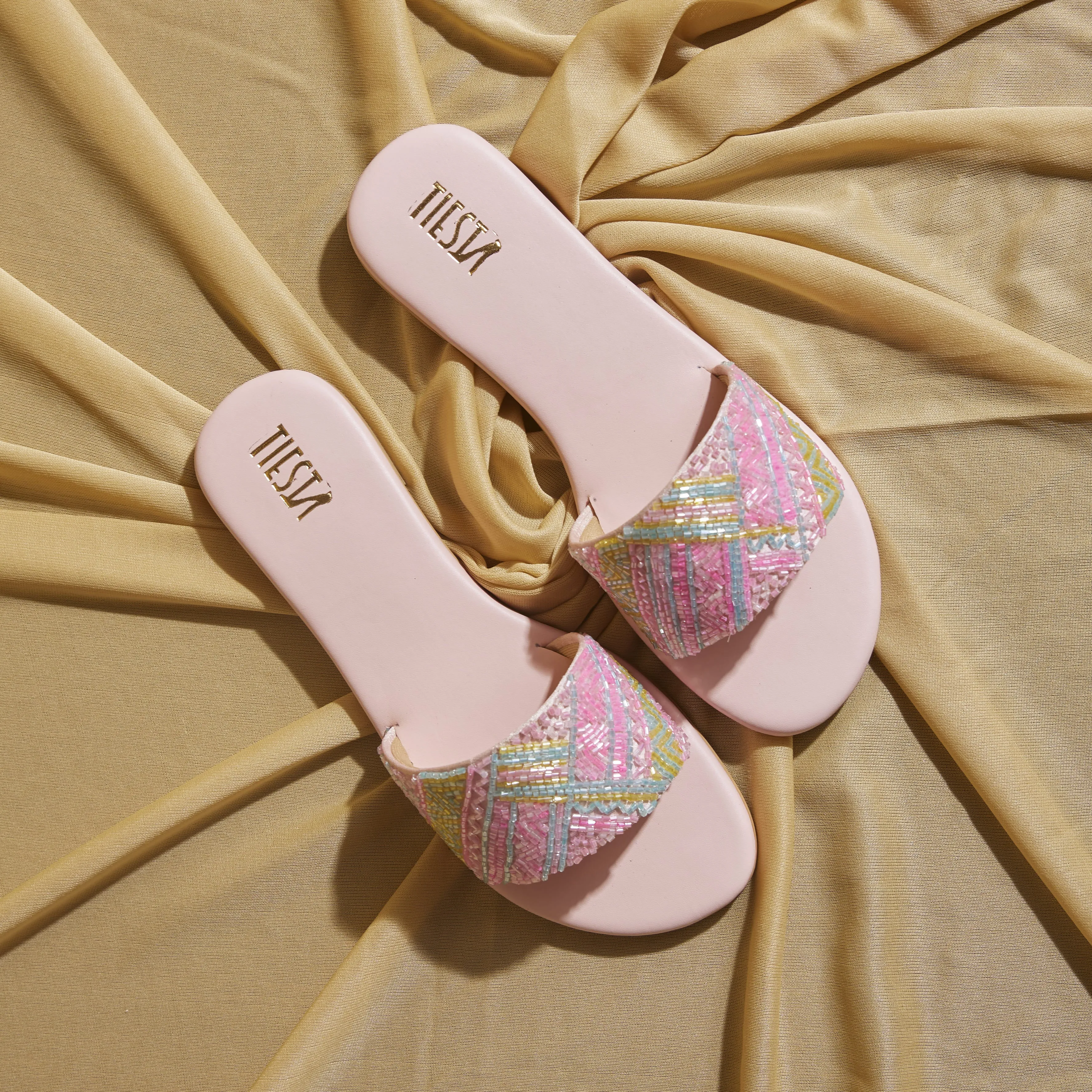 Slippers Cat Custom white mirror work flats