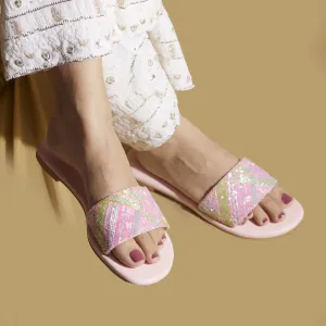 Custom white mirror work flats Rabbit Slippers