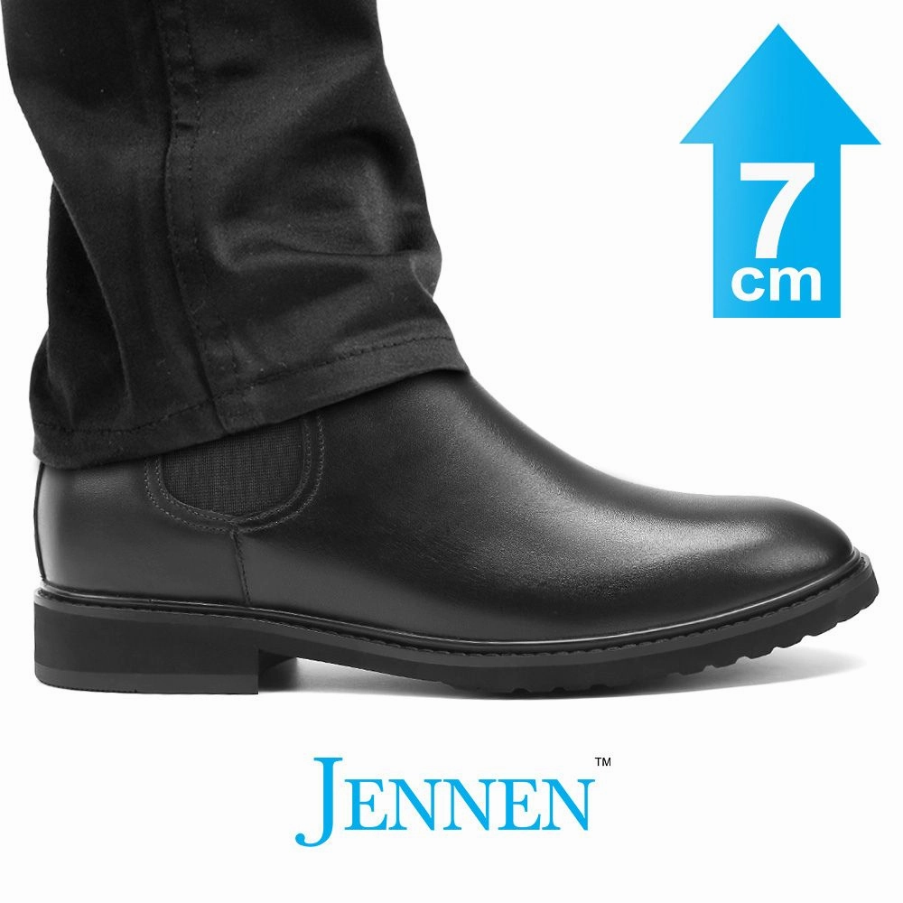 Mr. Tognetti 7cm | 2.8 inches All-Black Leather Height Increasing Boots Rain Boot Crocs