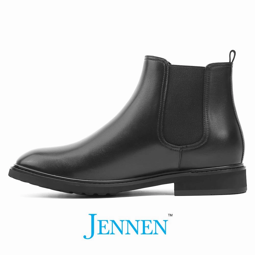 Mr. Tognetti 7cm | 2.8 inches All-Black Leather Height Increasing Boots Thursday Rain Boots