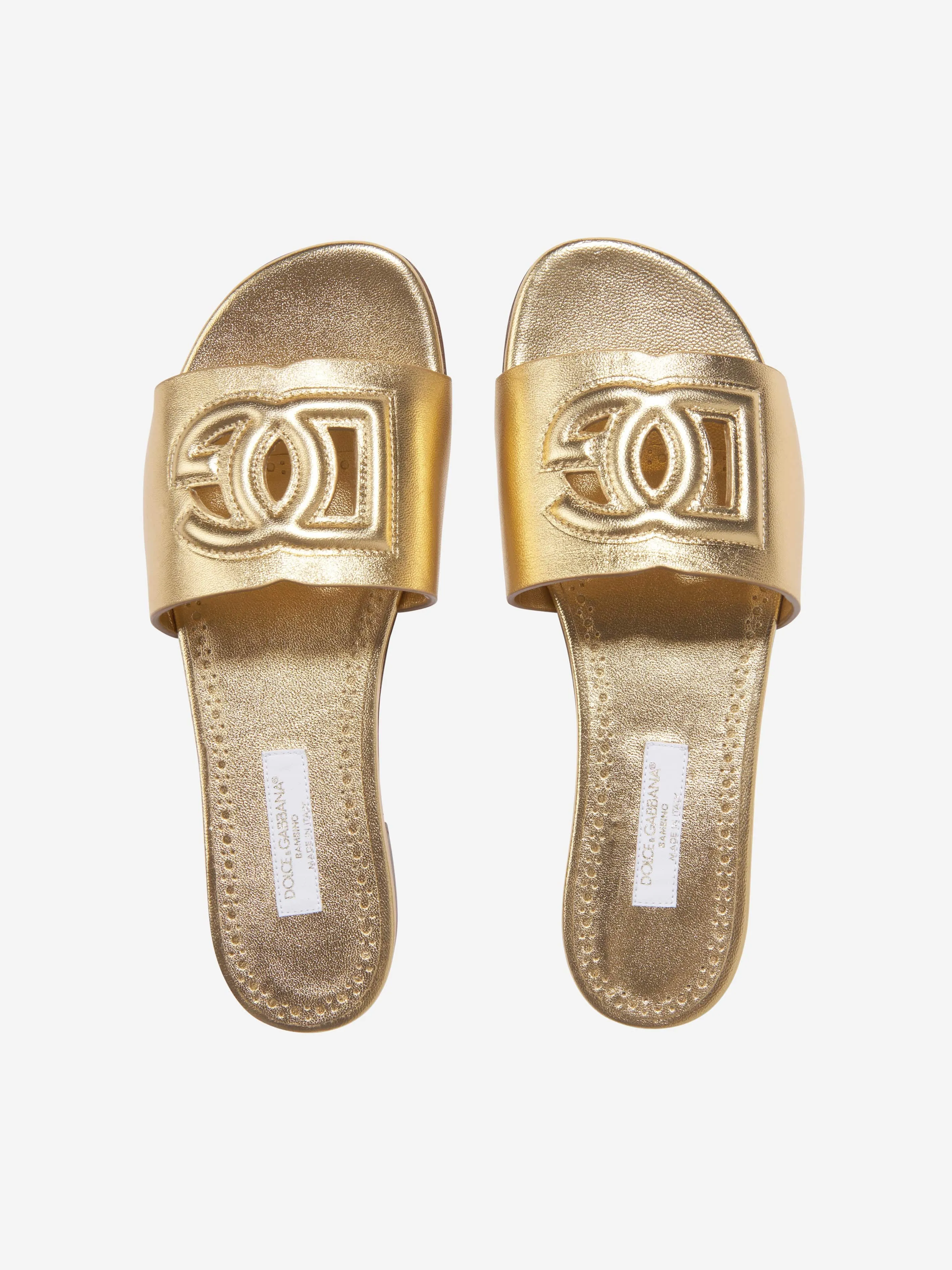 Slippers And Sandals Dolce & Gabbana Girls Leather Logo Slider Sandals In Gold