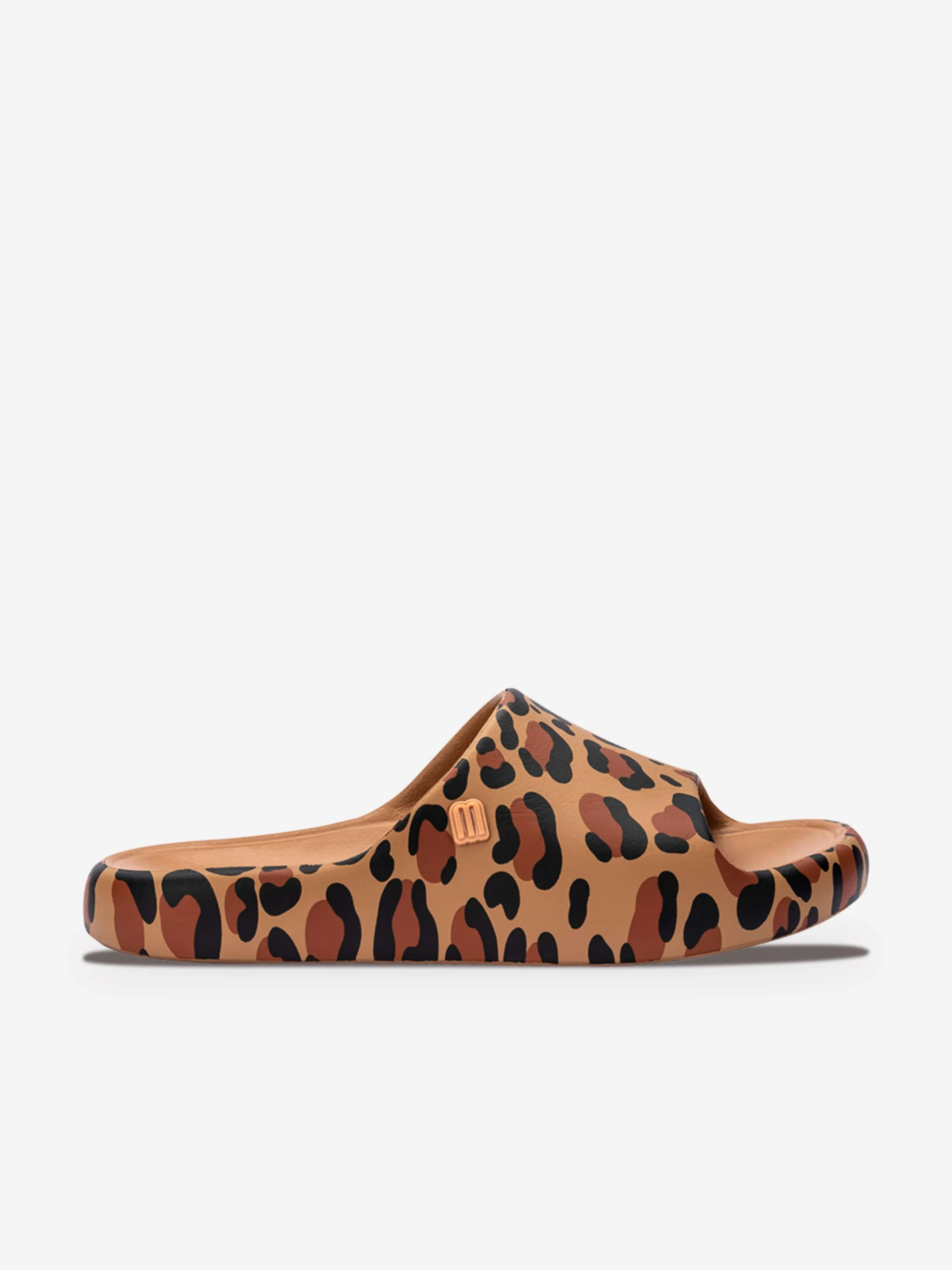 Mini Melissa Girls Free Print Sliders in Brown Leopard Slippers Tasman