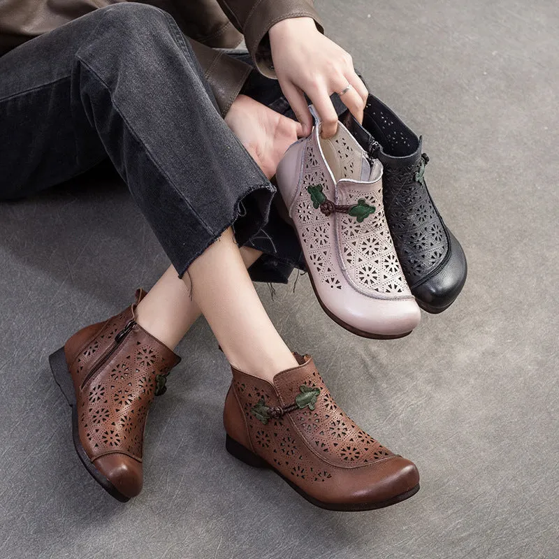Women Retro Minimalist Hollow Leather Flat Ankle Boots Jeffrey Campbell Rain Boots