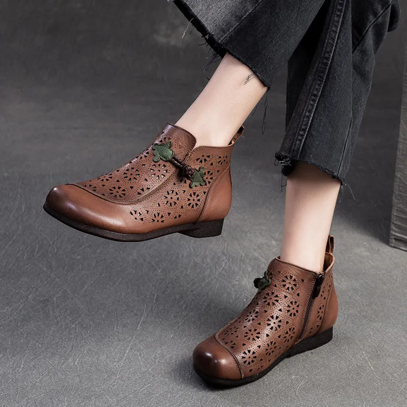 Women Retro Minimalist Hollow Leather Flat Ankle Boots Sperry Top Sider Pelican Rain Boots