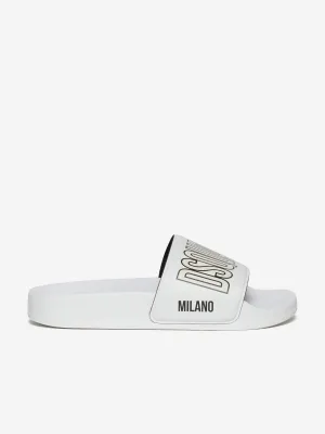 Dsquared2 Kids Milano Logo Silders in White T Rex Slippers