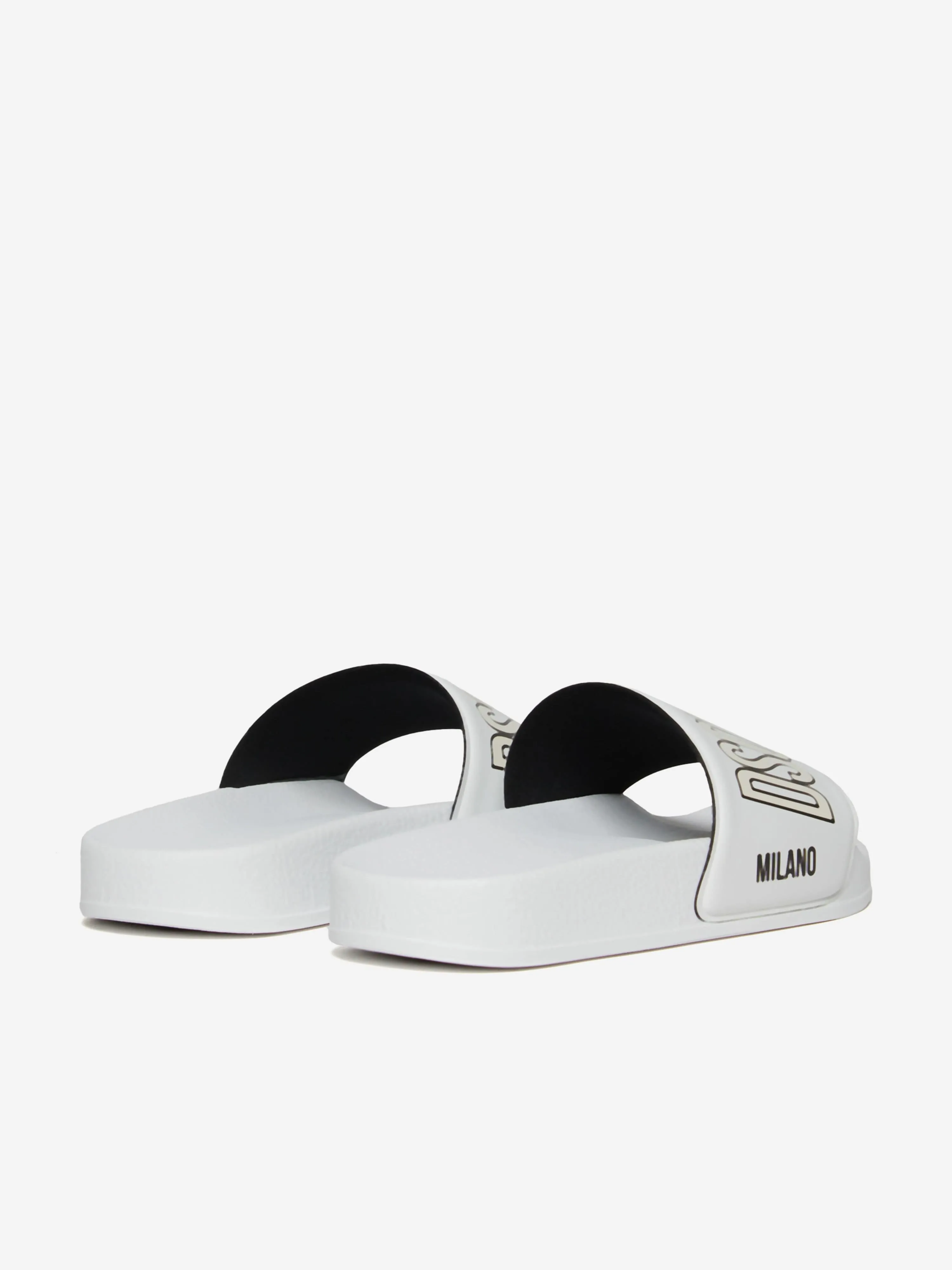 Slider Slippers For Ladies Dsquared2 Kids Milano Logo Silders in White