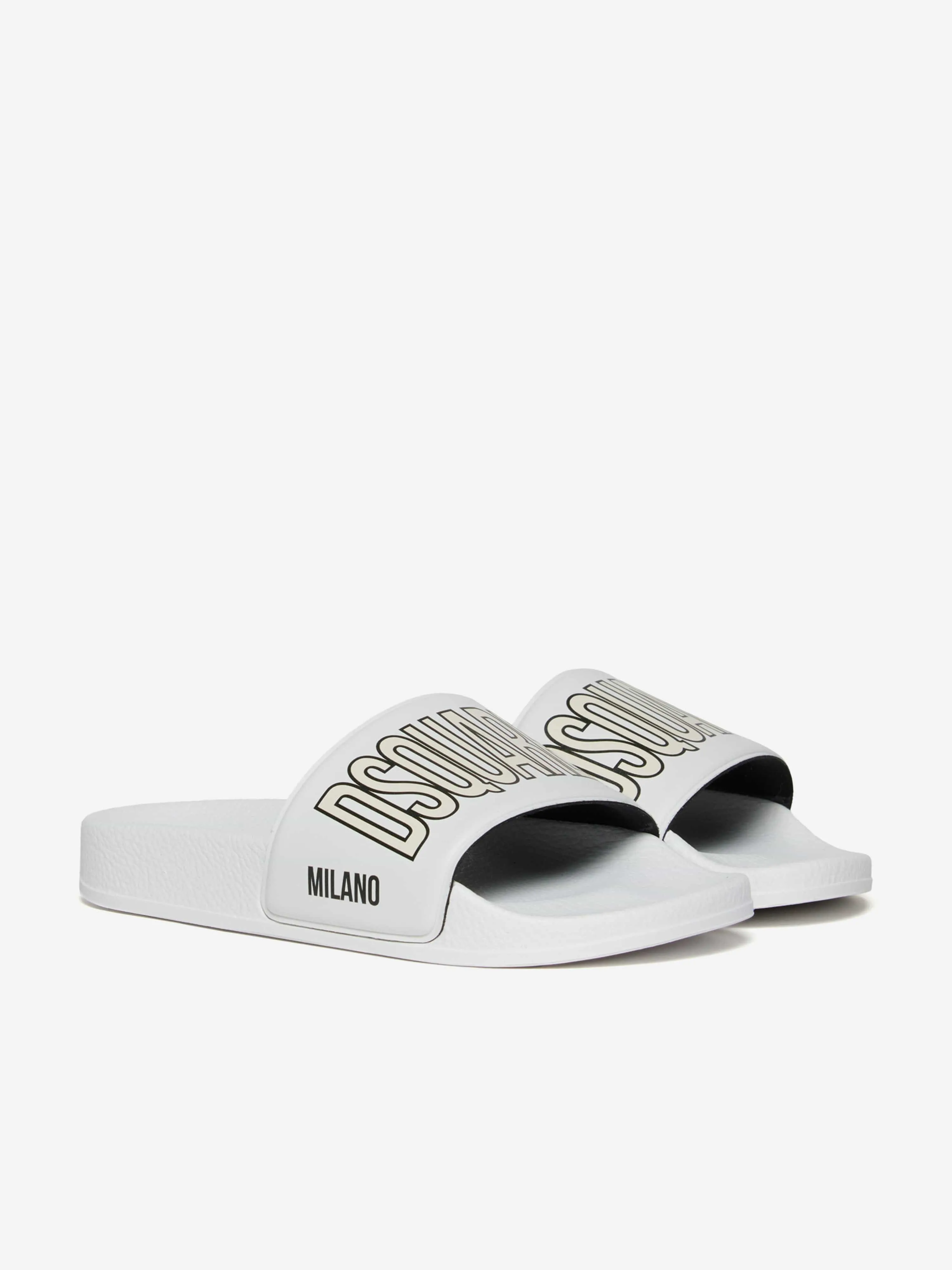 Cloak Slippers Dsquared2 Kids Milano Logo Silders in White