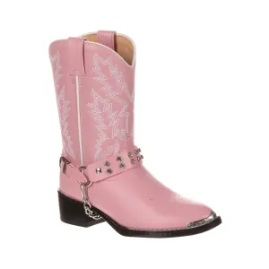 Durango Kids Girls Pink Faux Leather Chrome Harness Biker Cowboy Boots Designer Rubber Rain Boots