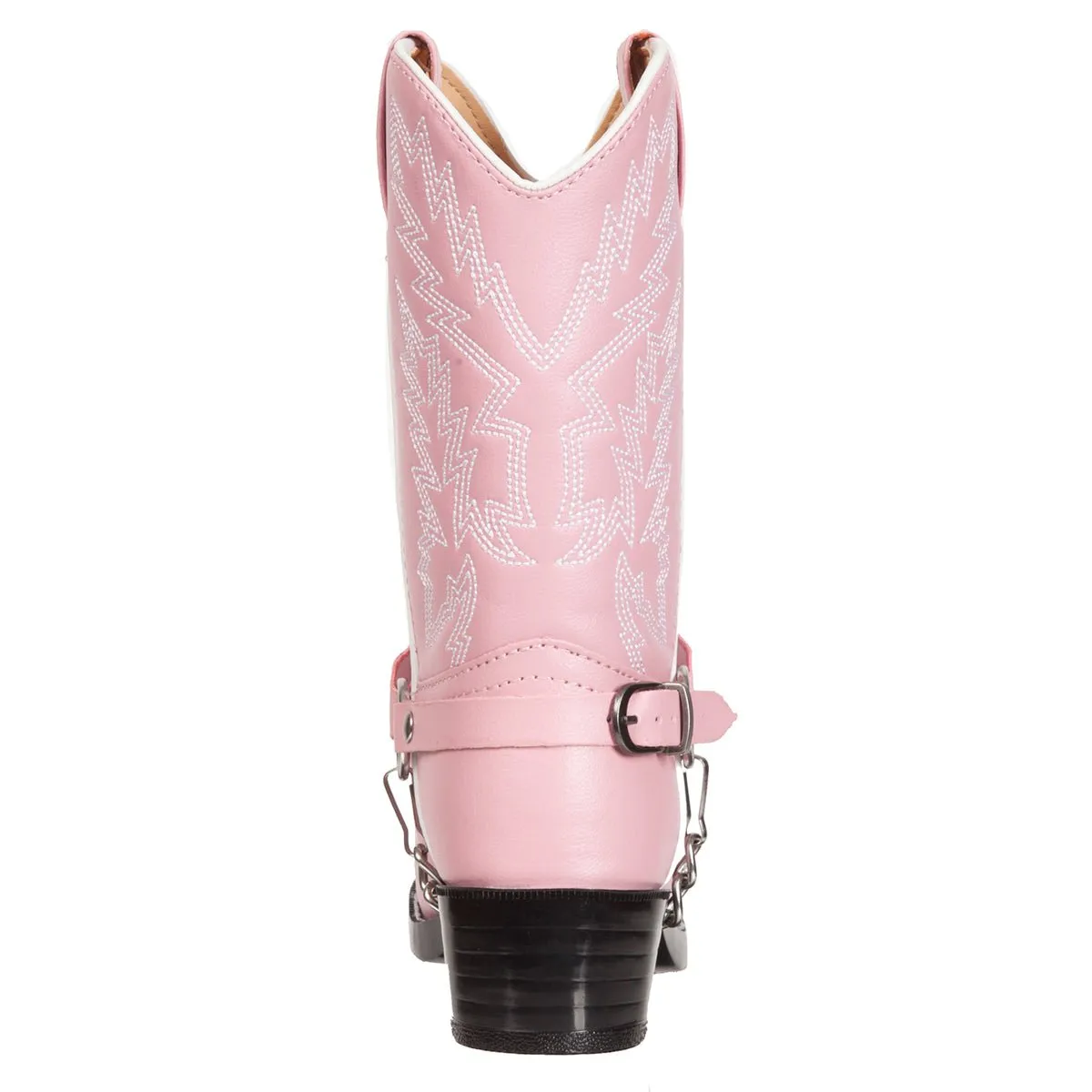 Durango Kids Girls Pink Faux Leather Chrome Harness Biker Cowboy Boots Fall Rain Boots