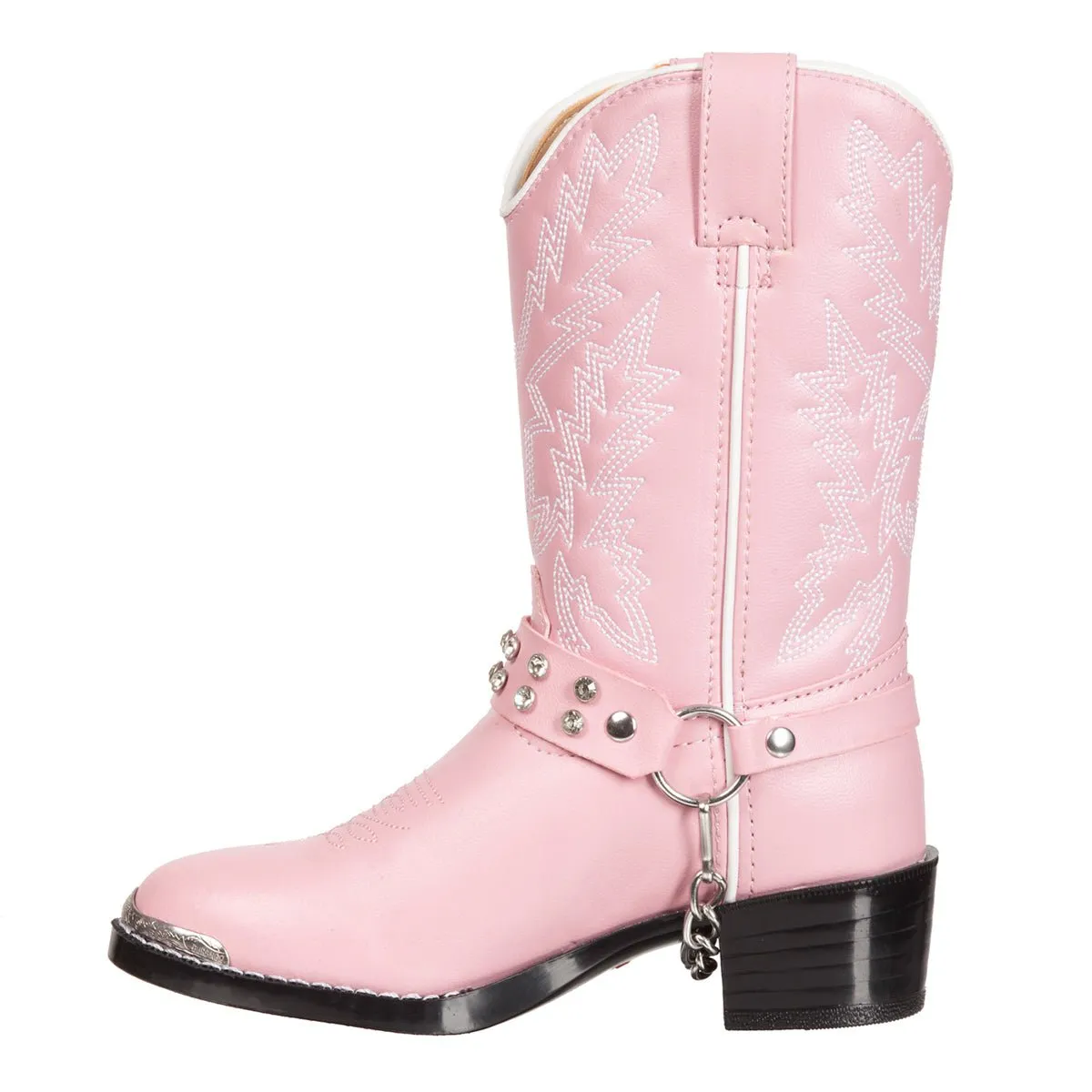 Edelman Rain Boots Durango Kids Girls Pink Faux Leather Chrome Harness Biker Cowboy Boots