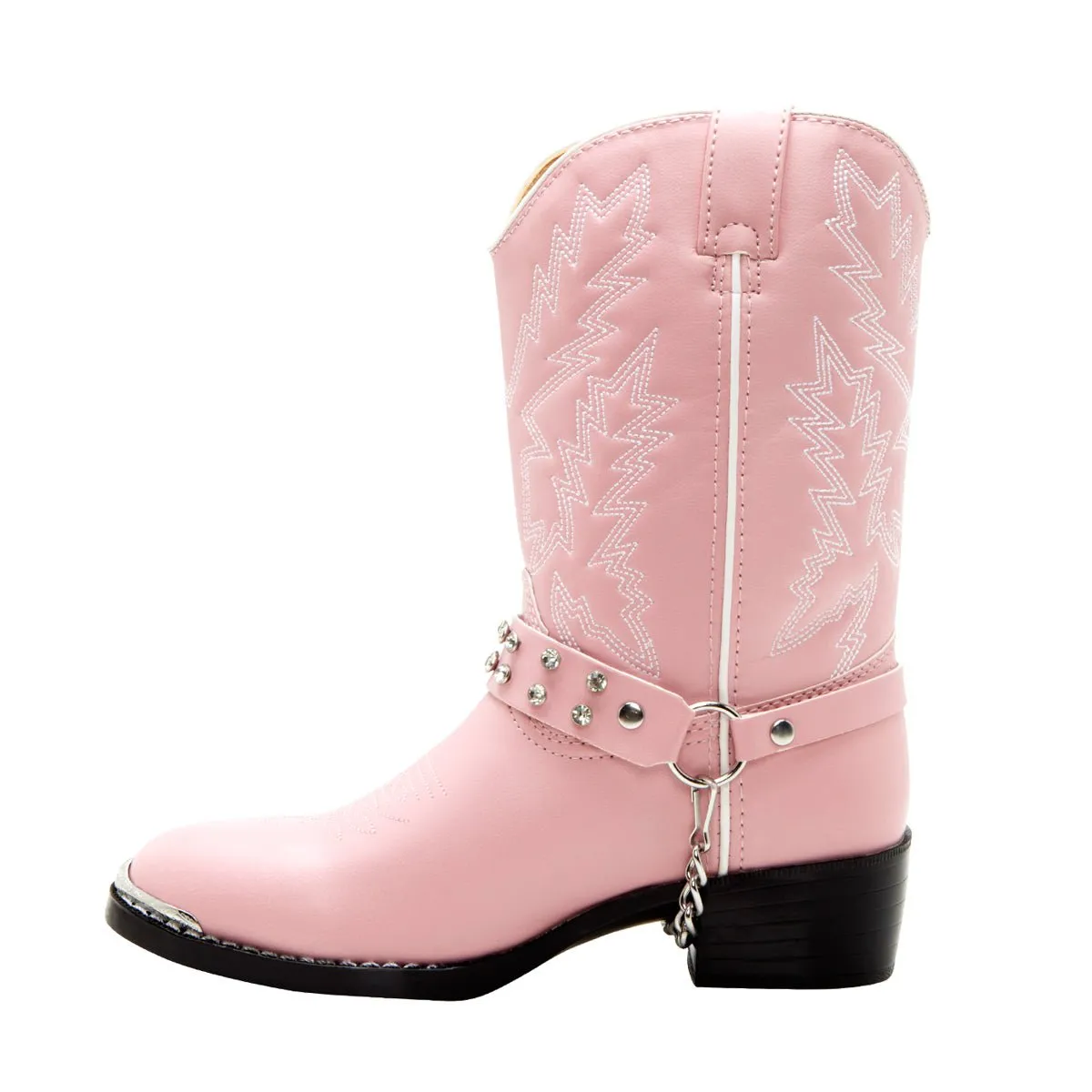 Durango Kids Girls Pink Faux Leather Harness Biker Chrome Cowboy Boots Hunter Mickey Rain Boots