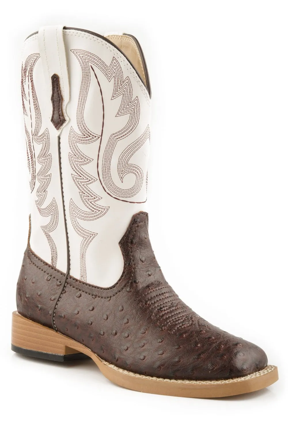 Roper Youth Unisex Bumps Dark Brown/White Faux Leather Cowboy Boots Composite Toe Boots