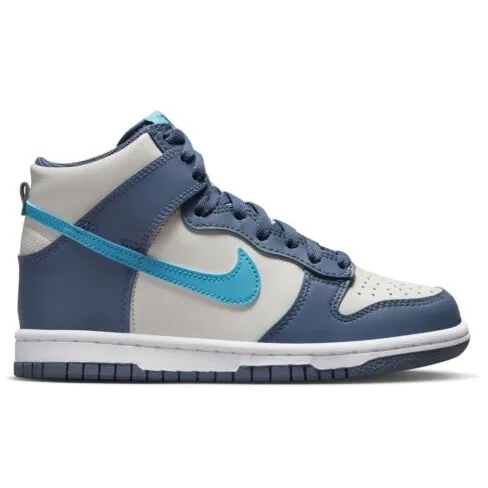 Nike Kid's Dunk High Shoes - Light Bone / Diffused Blue / White / Blue Lightning Nike Shoes Futsal