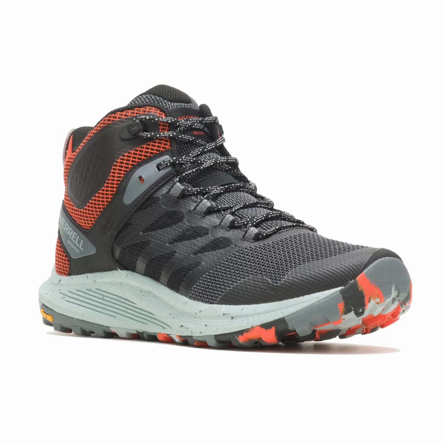Merrell Men's Nova 3 Waterproof Mid - Black/Tangerine Best Trail Shoes Running