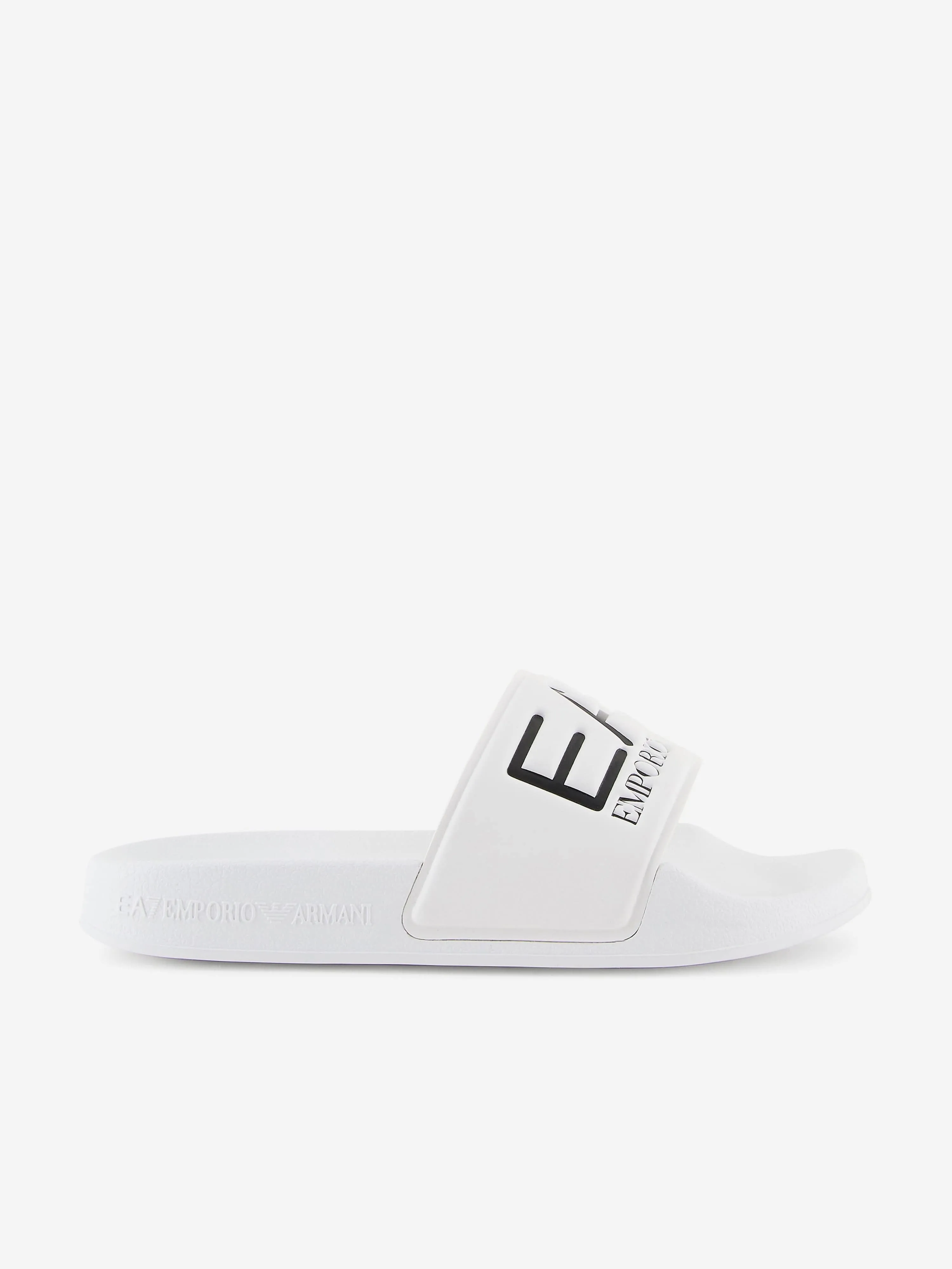 EA7 Emporio Armani Boys Logo Sliders in White Dem Golden Slippers