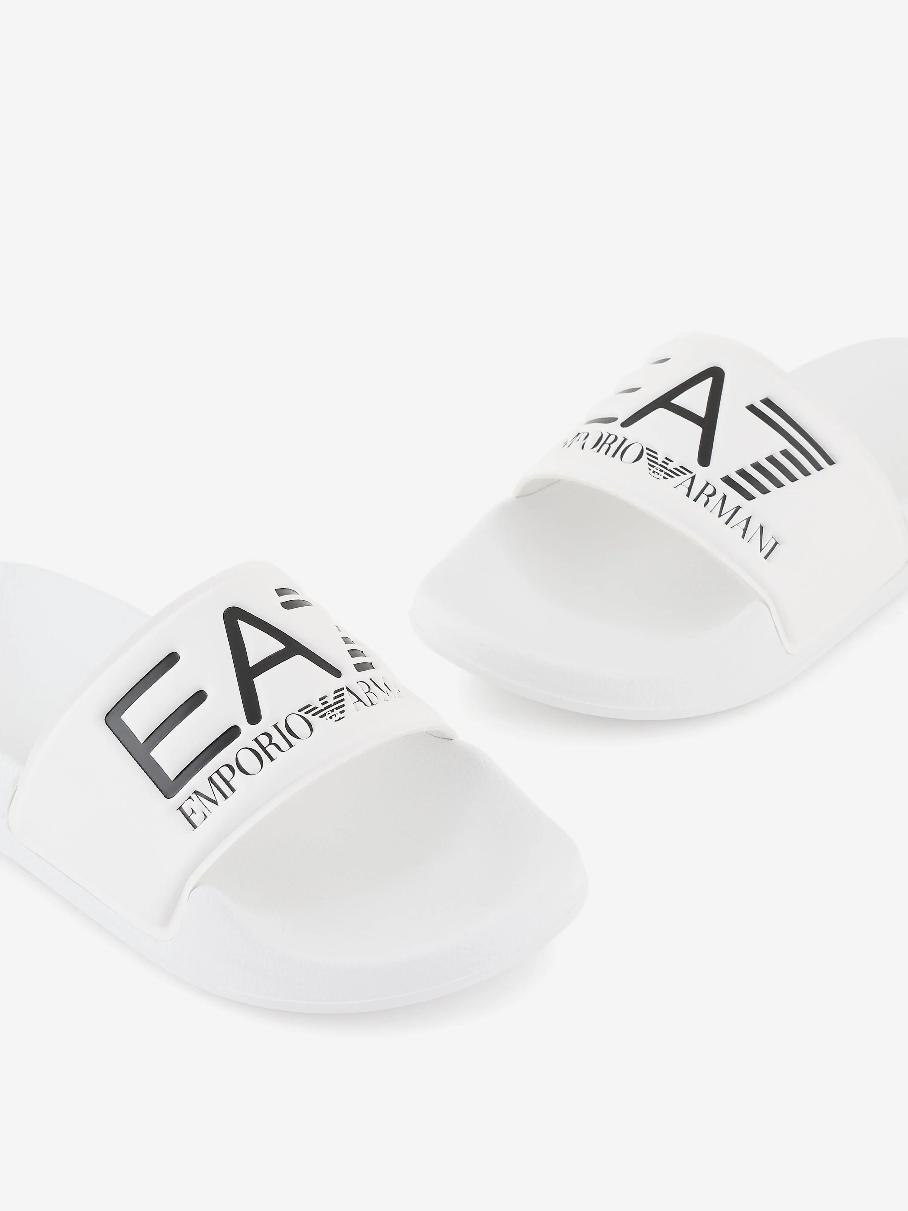 EA7 Emporio Armani Boys Logo Sliders in White Sheepskin Fluffy Slippers