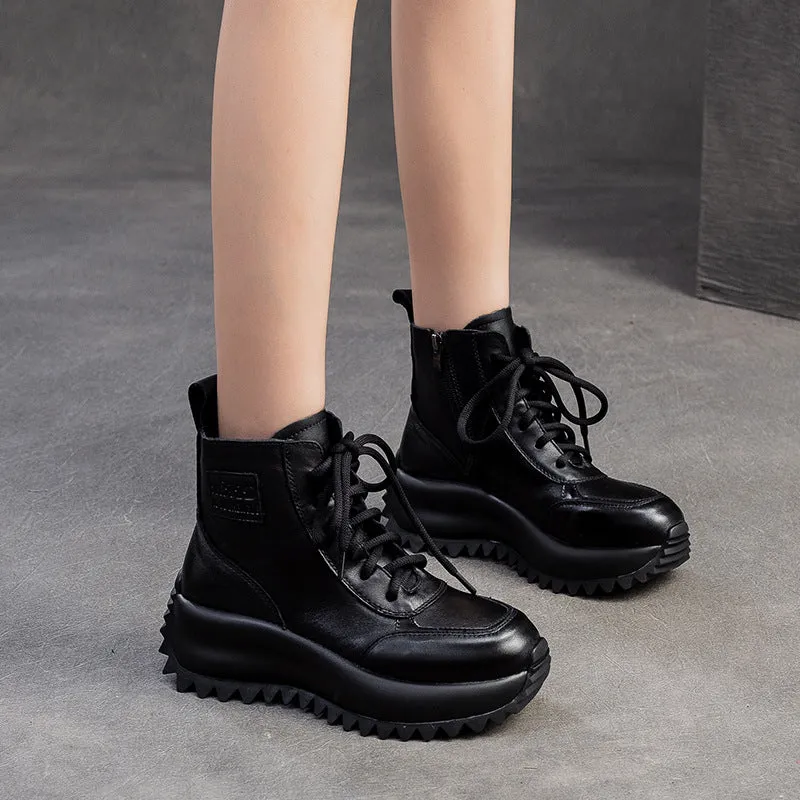 Amazon Rain Boots Women Vintage Solid Leather Lug Sole Ankle Boots