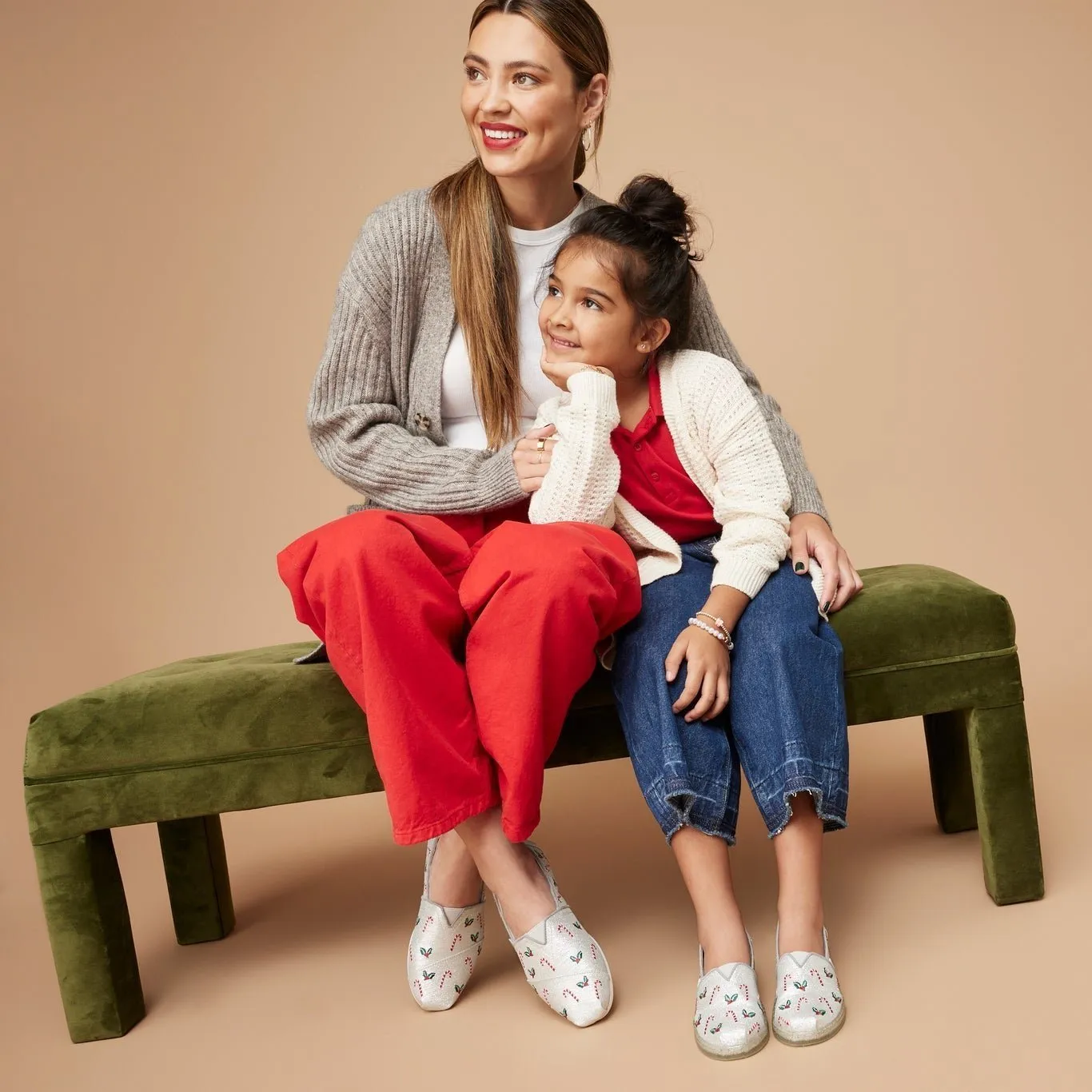 Youth Alpargata Silver Shimmer Embroidered Candy Canes Kids Shoe Ecco Casual Slip On Shoes