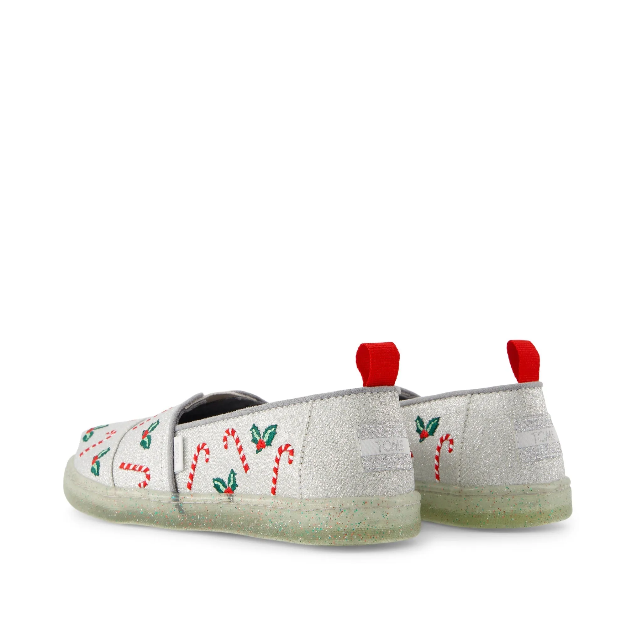 Youth Alpargata Silver Shimmer Embroidered Candy Canes Kids Shoe Casual Waterproof Winter Shoes
