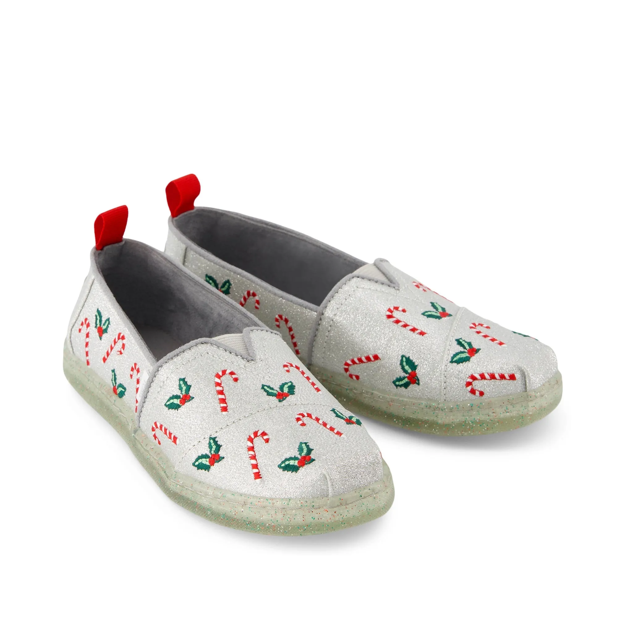 Youth Alpargata Silver Shimmer Embroidered Candy Canes Kids Shoe Casual Shoes Foot Locker