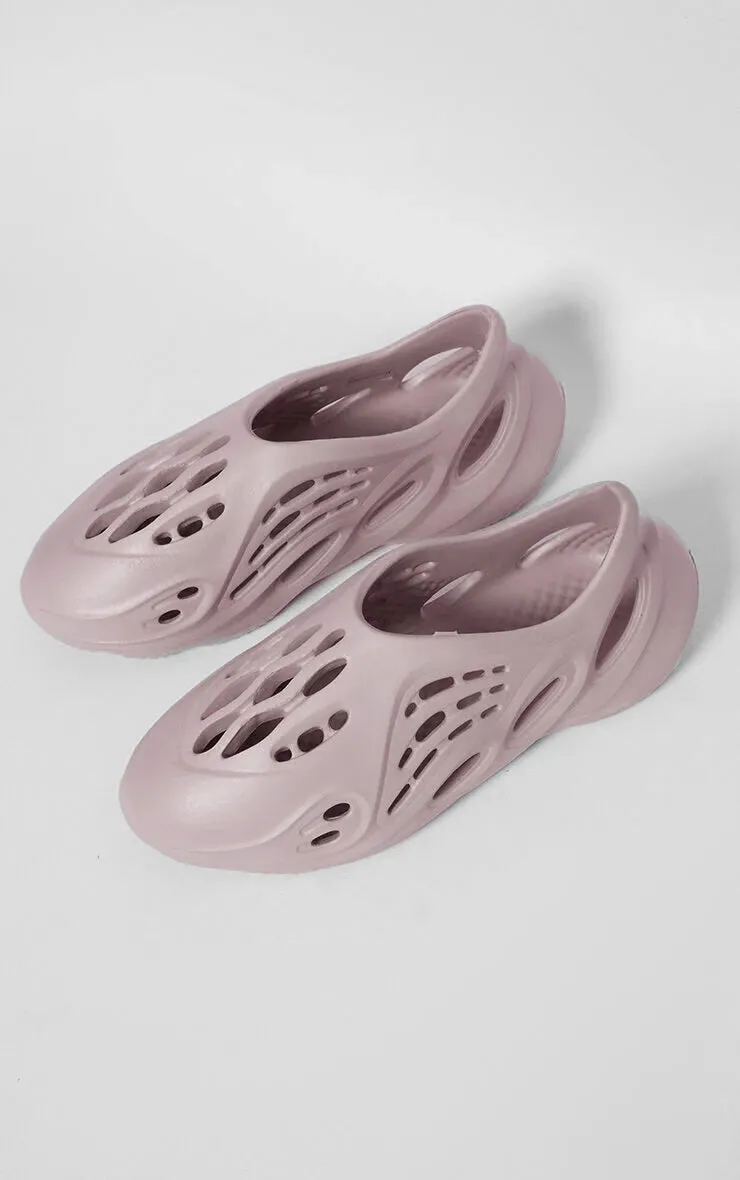 Taupe Cut Out Slip On Sliders Slippers With Wedge Heel