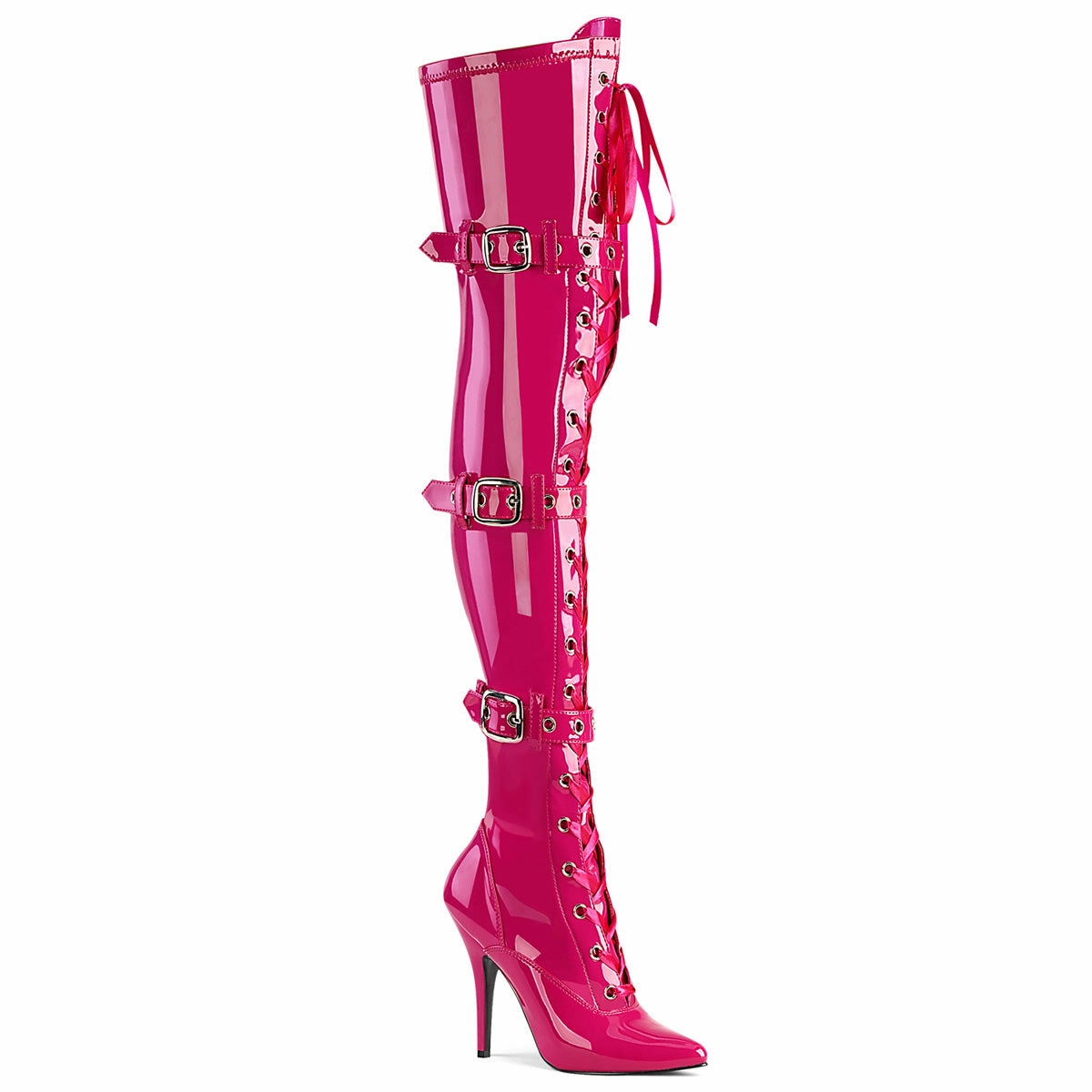 Lillybee Rain Boots 5 Inch Heel SEDUCE-3028 Hot Pink Stretch Pat