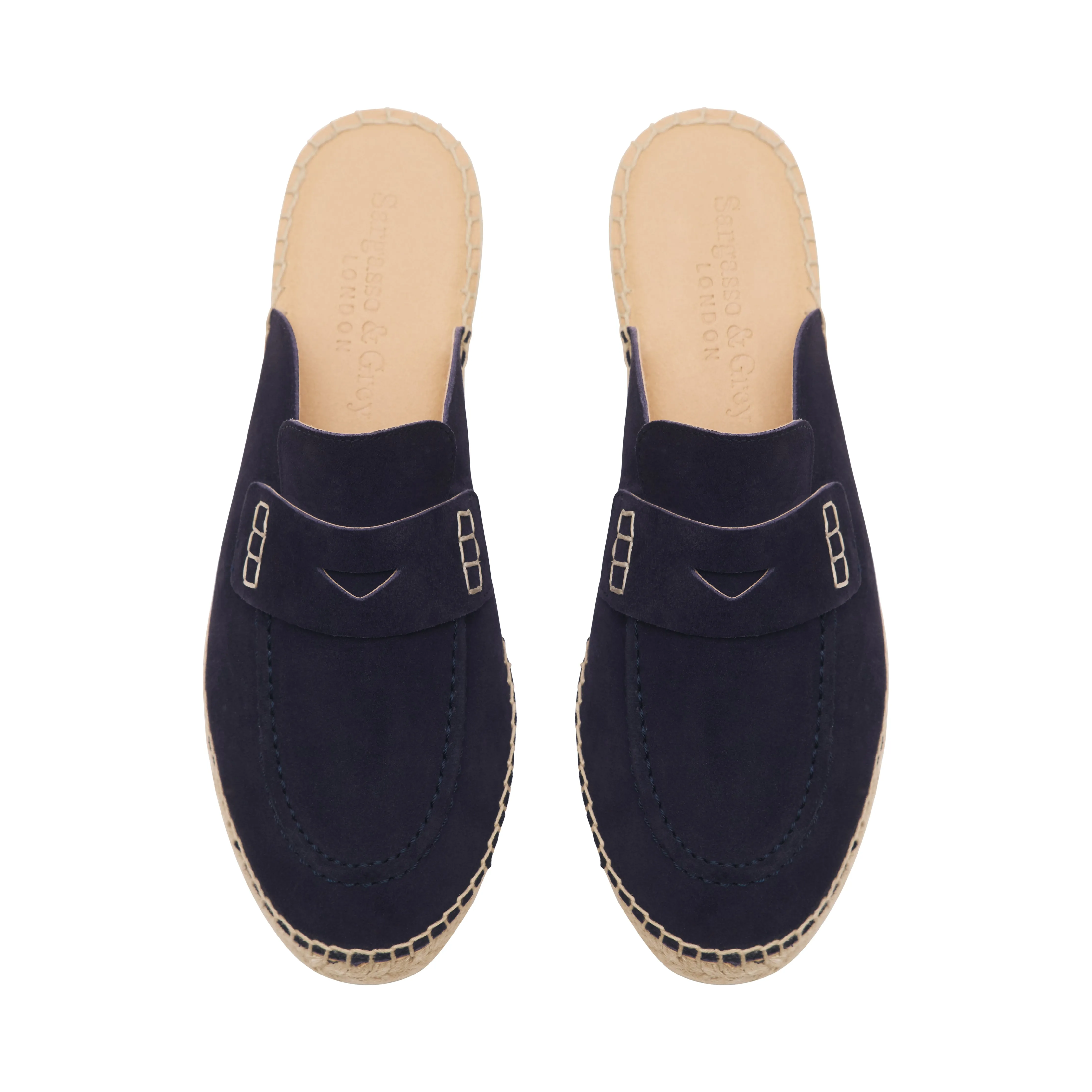 Esme - Wide Fit Espadrille Loafer Sliders - Navy Suede Funky Slippers