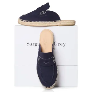 Cabbage Patch Slippers Esme - Wide Fit Espadrille Loafer Sliders - Navy Suede