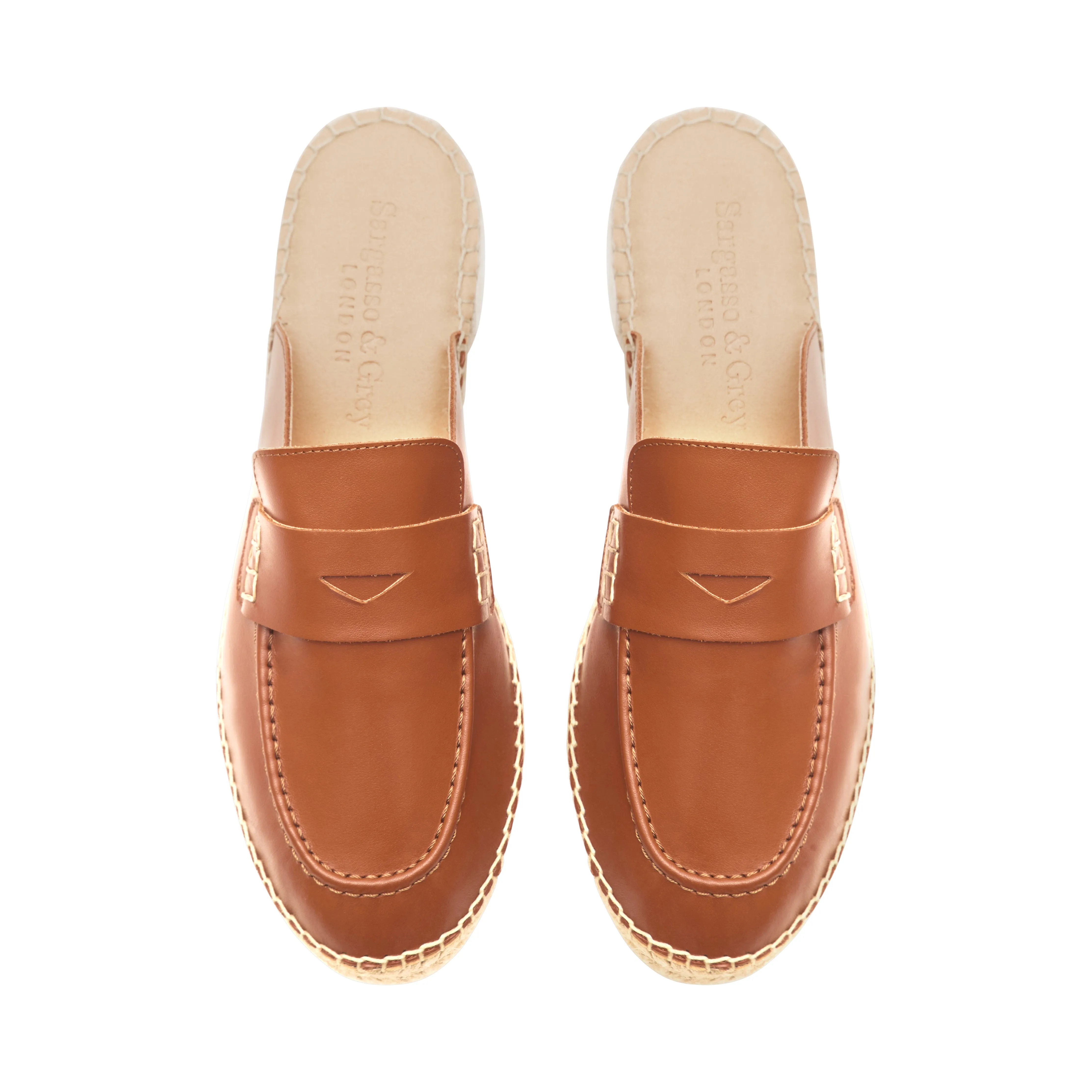 Esme - Wide Fit Espadrille Loafer Sliders - Tan Leather Ride Slippers