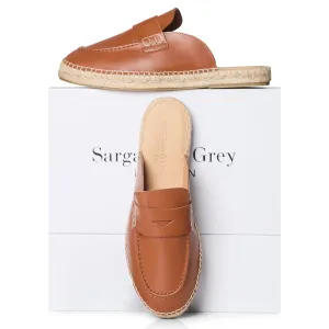 Hottest Slides Esme - Wide Fit Espadrille Loafer Sliders - Tan Leather