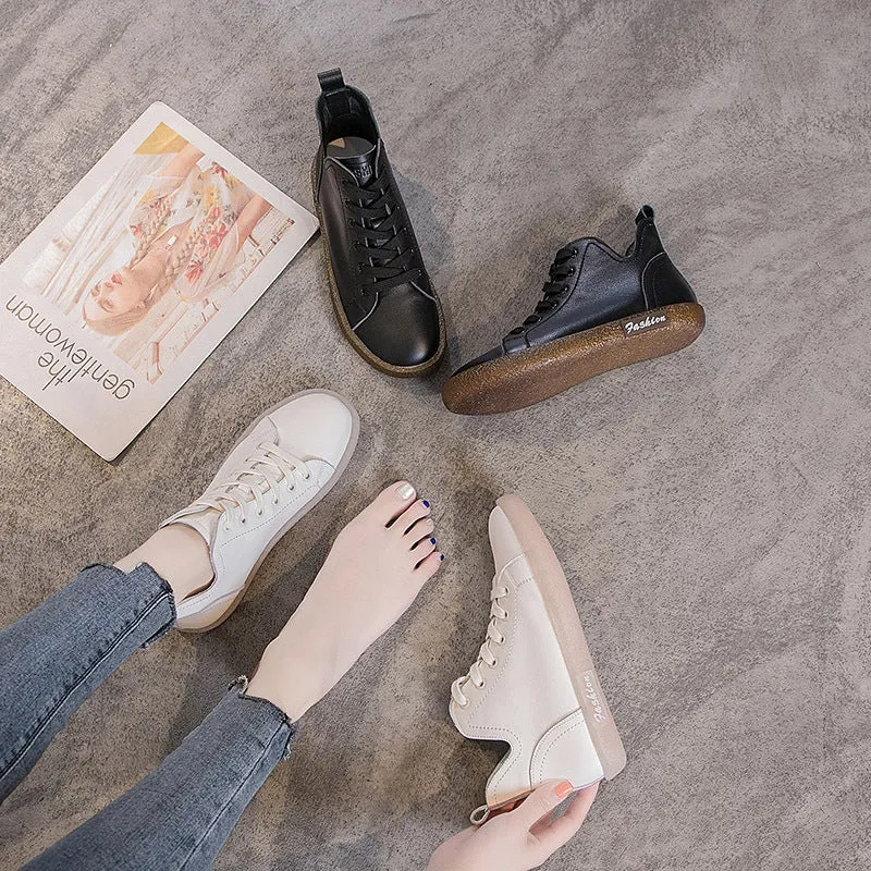 Women Cowhide Leather Antiskid Casual Flat Ankle Boots Tattoo Rain Boots