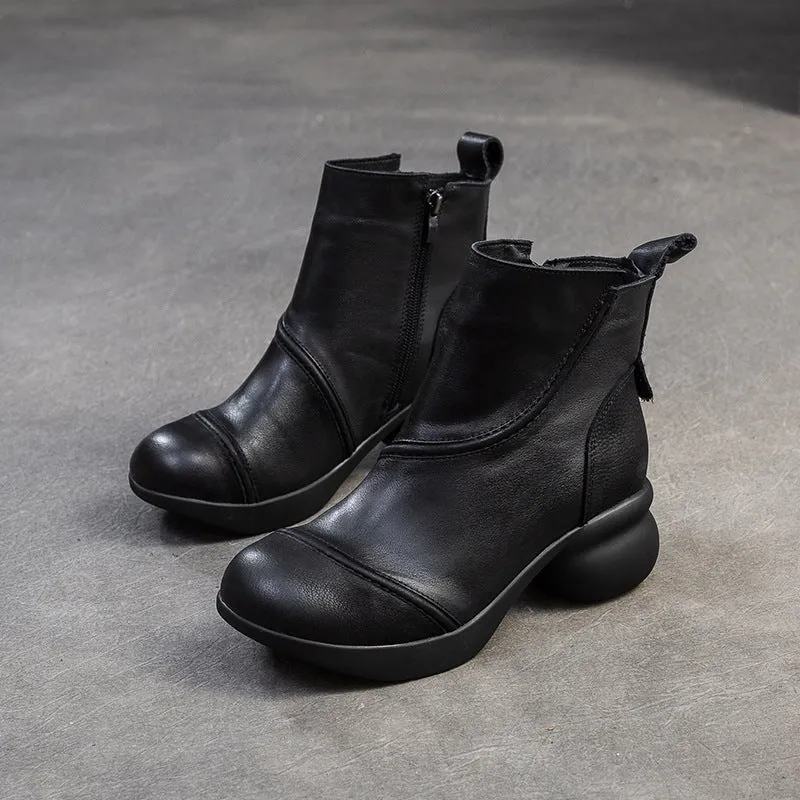 Ugg Sparkle Rain Boots Women Vintage Solid Leather Low Block Ankle Boots