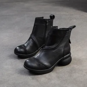 Burberry Flinton Rain Boot Women Vintage Solid Leather Low Block Ankle Boots