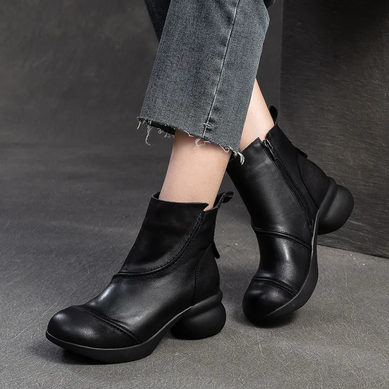 Rooster Rain Boots Women Vintage Solid Leather Low Block Ankle Boots
