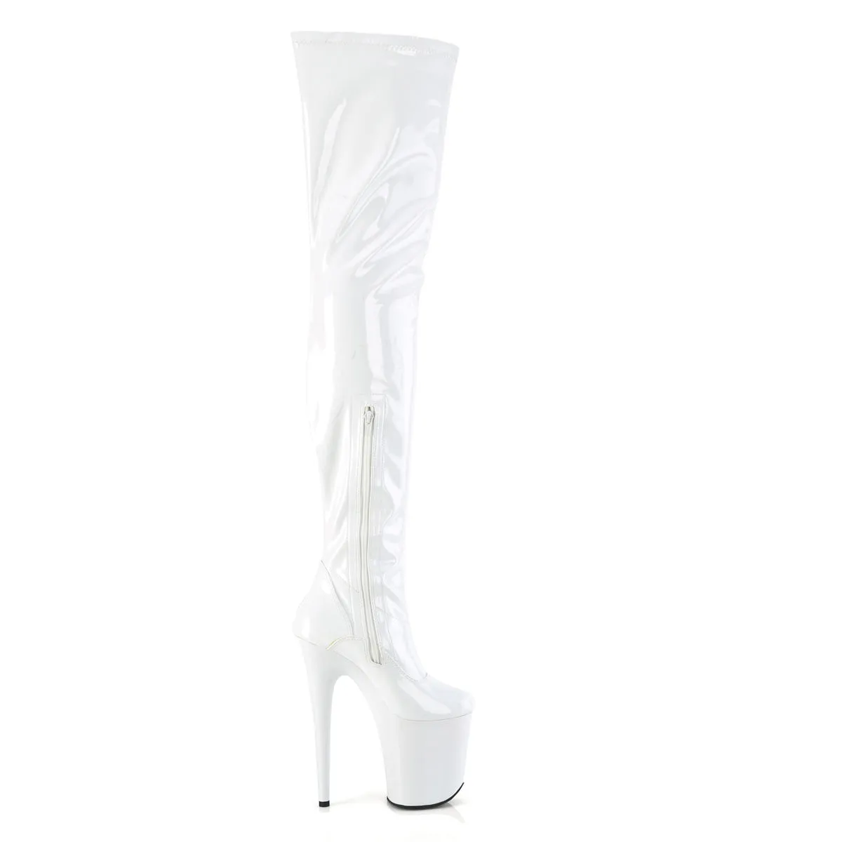 Hoka Boots 8 Inch Heel FLAMINGO-4000 White Stretch Patent
