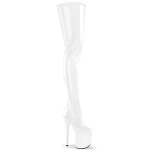 Riding Leather Boots 8 Inch Heel FLAMINGO-4000 White Stretch Patent