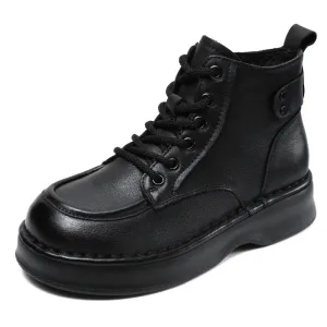 Women Vintage Solid Leather Flat Ankle Boots Best Western Boots