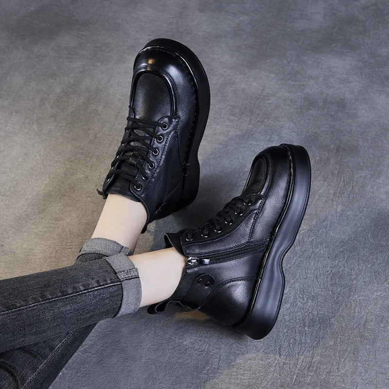 Women Vintage Solid Leather Flat Ankle Boots Pacific Northwest Boots