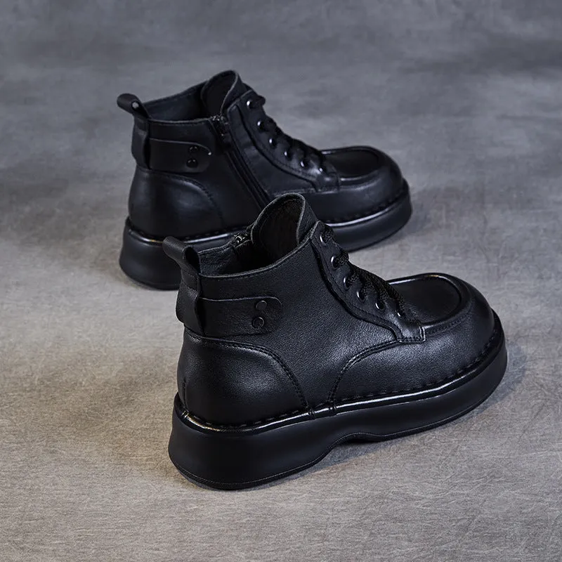 Jack Horner Puss In Boots Women Vintage Solid Leather Flat Ankle Boots