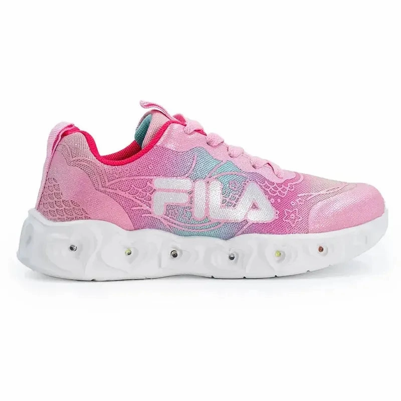 FILA Ariel Lights Kids Sneaker - White/Pink Trail Running Shoes With Best Cushioning