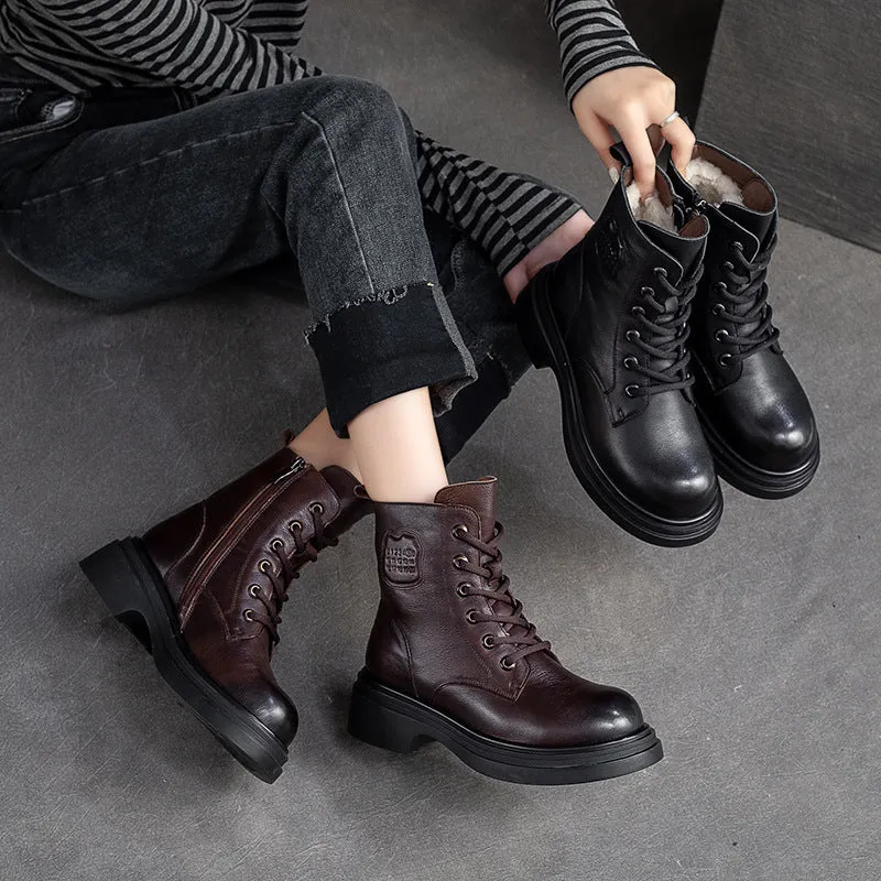 Women Winter Classic Leather Wool Furred Winter Boots Riding Boots Wide Calf