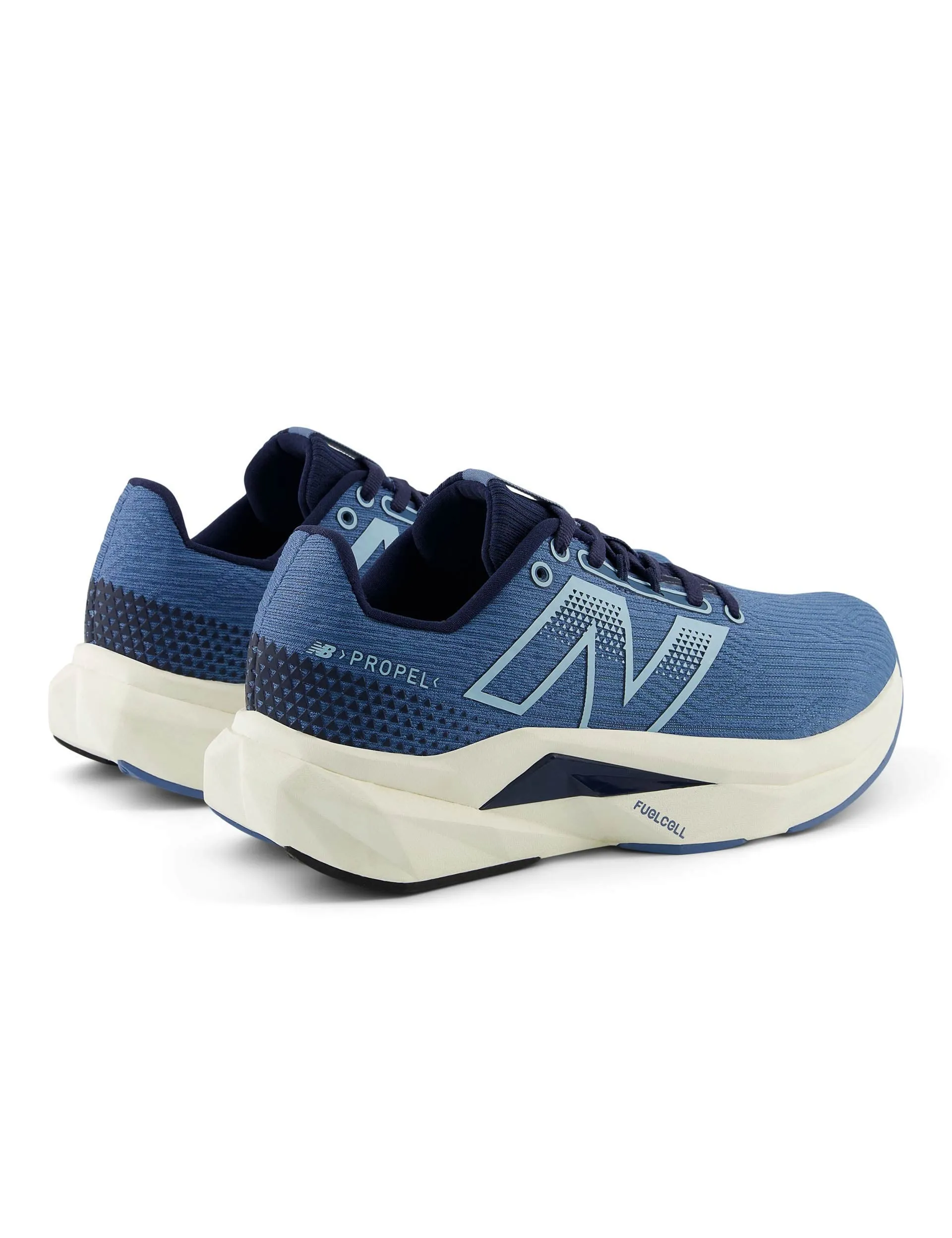 Blue And White New Balance 550 FuelCell Propel v5 Shoes - Heron Blue