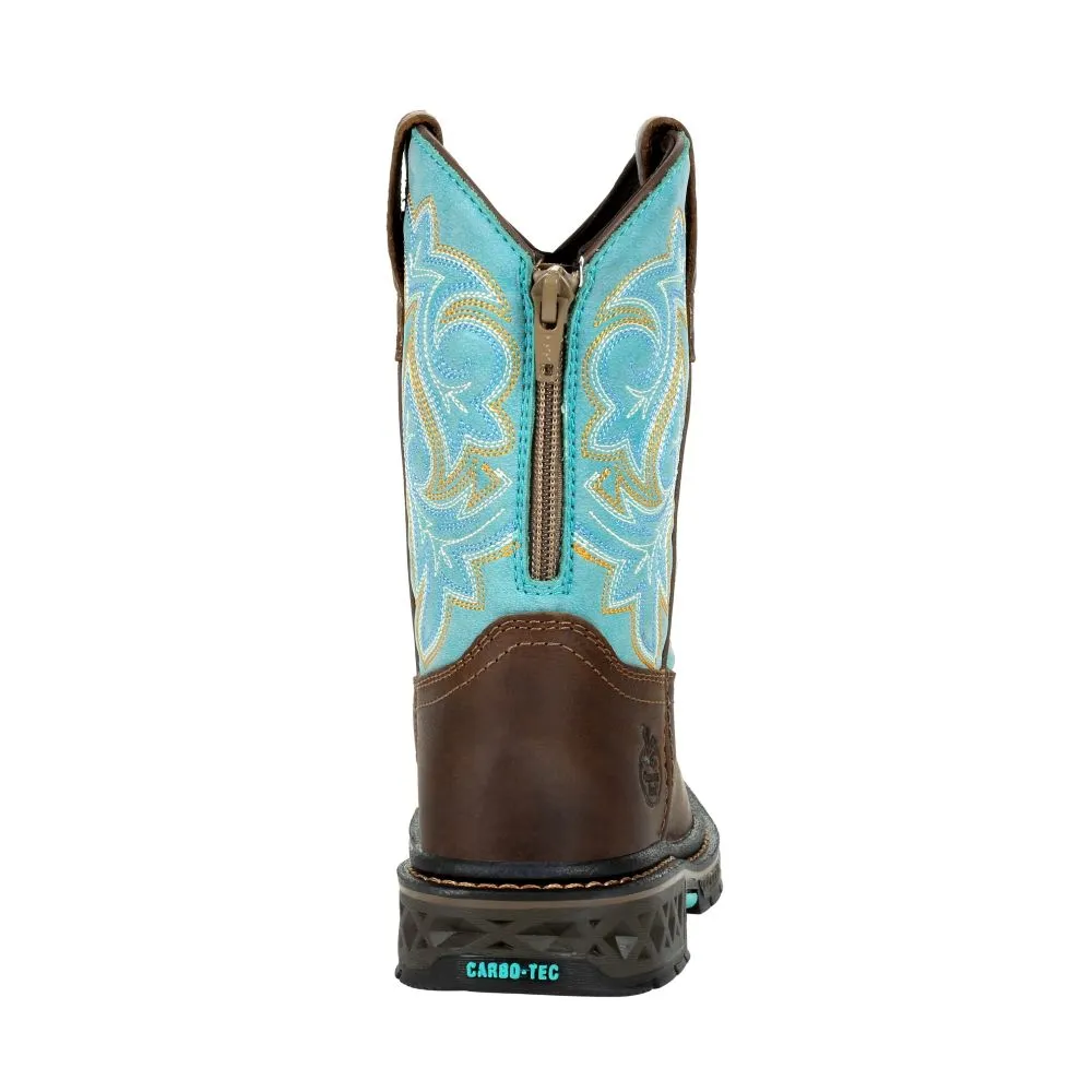'Georgia Boot' Children's 8" Carbo-Tec Western Square Toe - Brown / Turquoise (Sizes 8.5C-3Y) Cowboy Boots For Toddlers